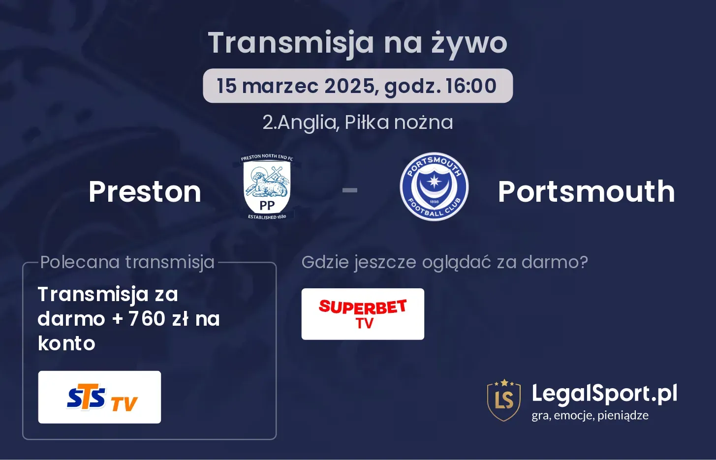 Preston - Portsmouth gdzie oglądać transmisję?