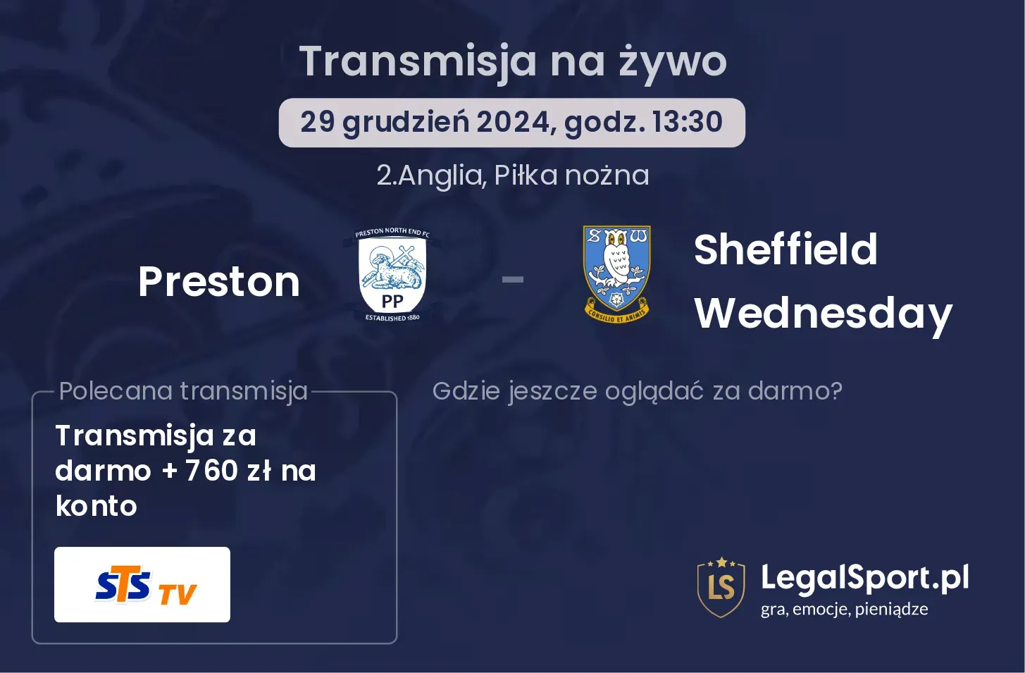 Preston - Sheffield Wednesday transmisja na żywo