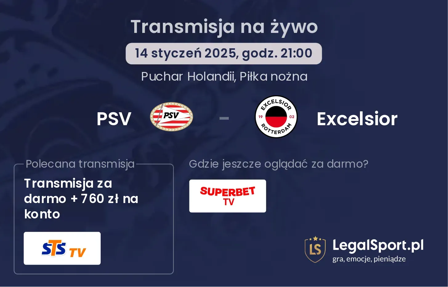 PSV - Excelsior transmisja na żywo