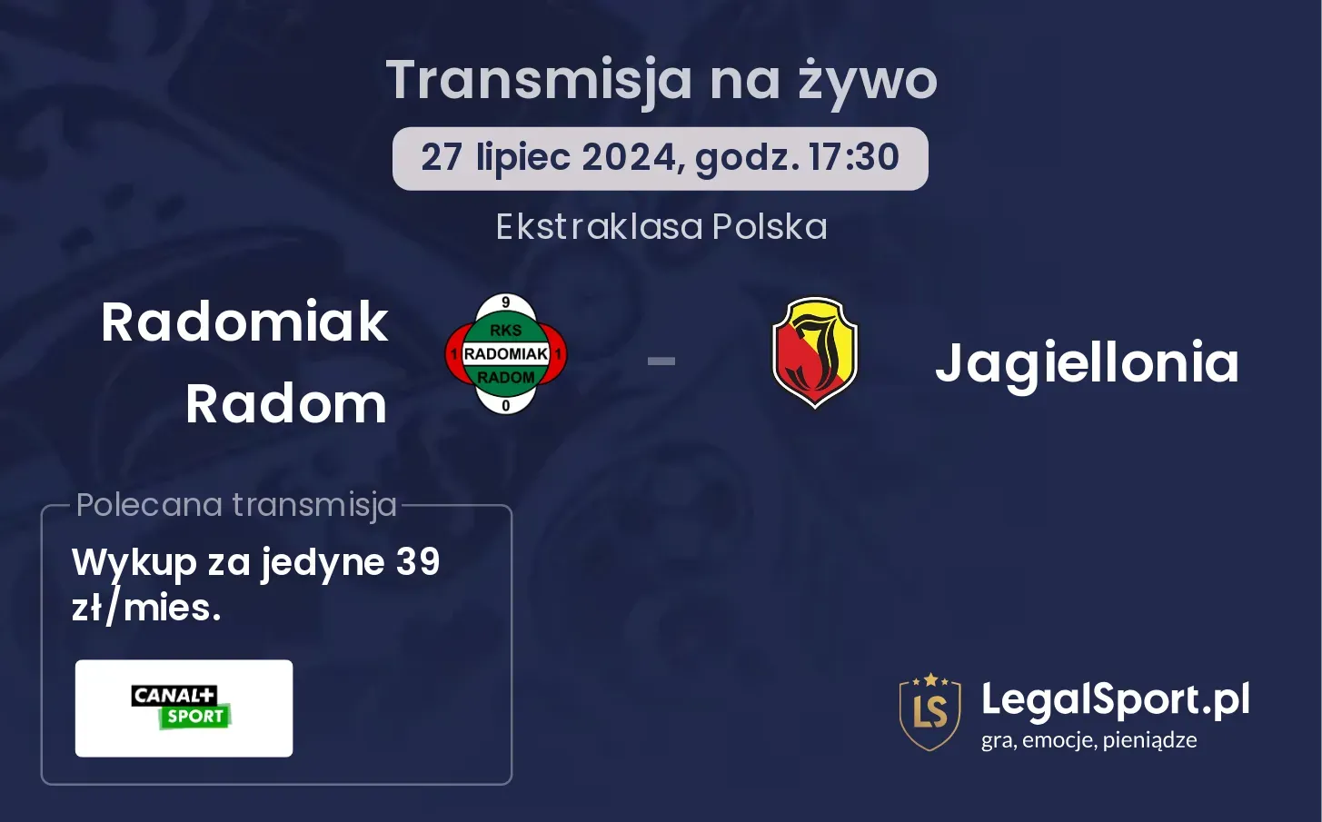 Radomiak Radom - Jagiellonia transmisja na żywo