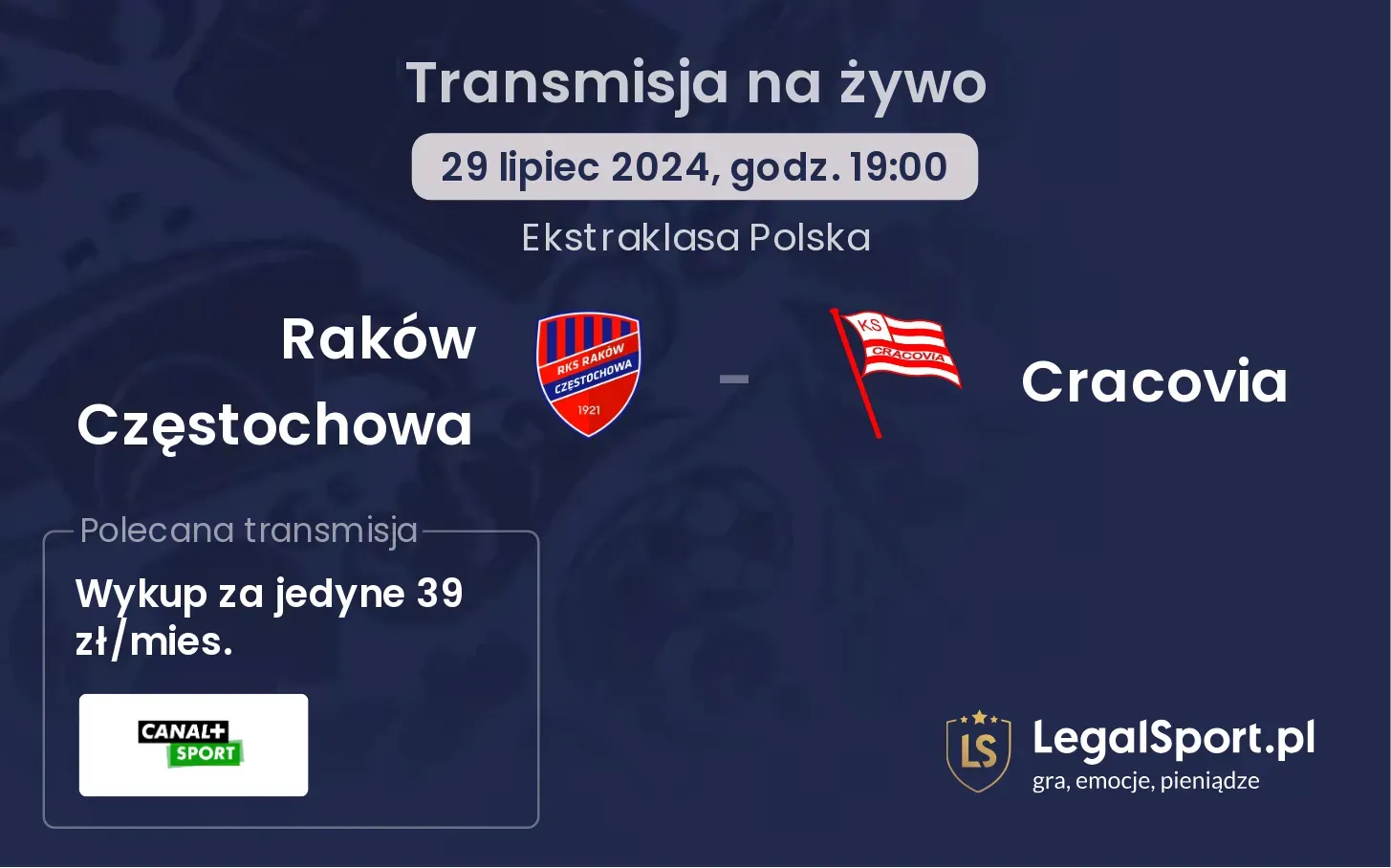 Raków Częstochowa - Cracovia transmisja na żywo