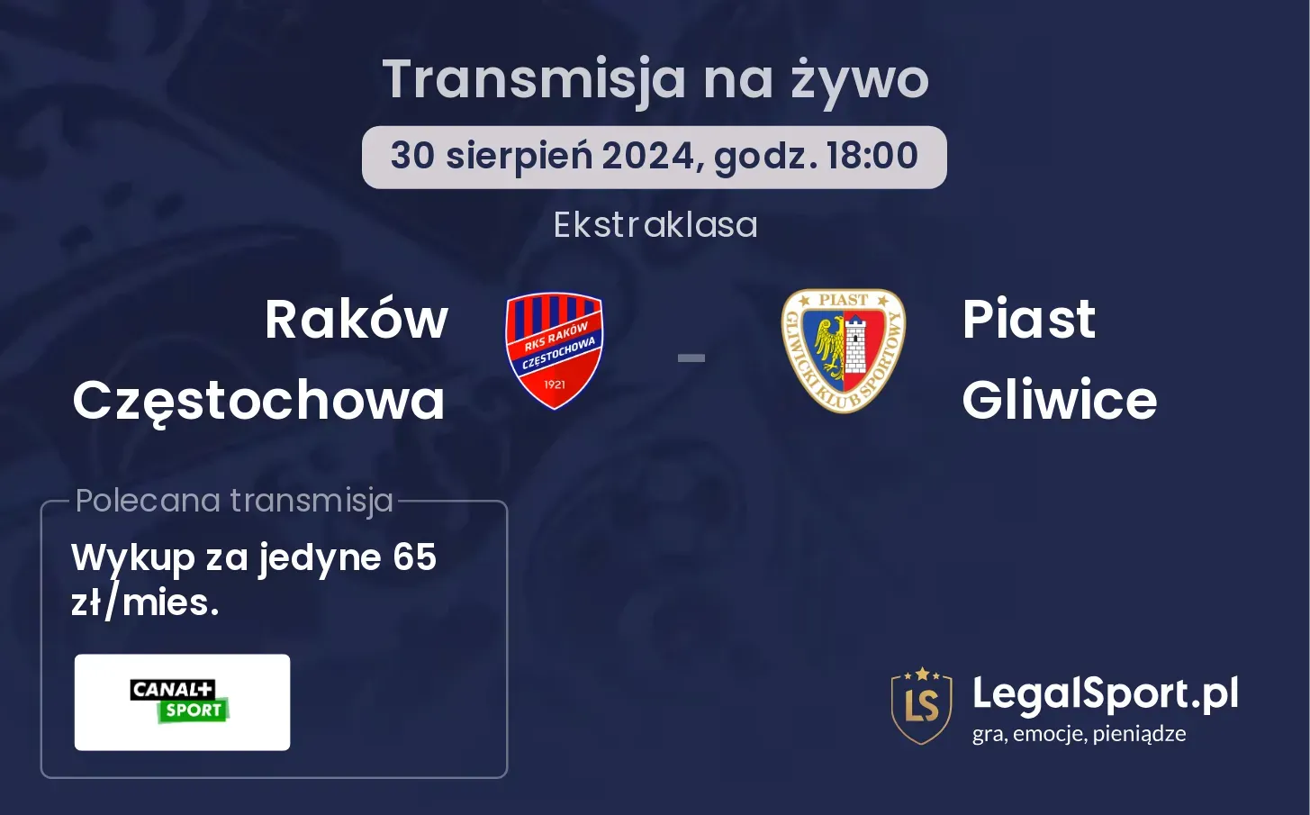 Raków Częstochowa - Piast Gliwice transmisja na żywo