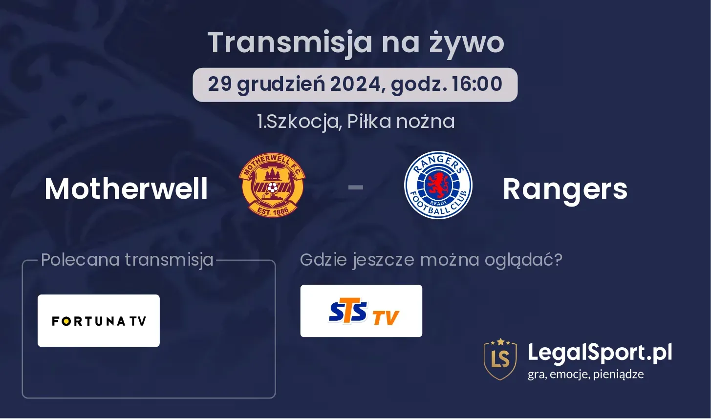 Motherwell - Rangers gdzie oglądać transmisję?