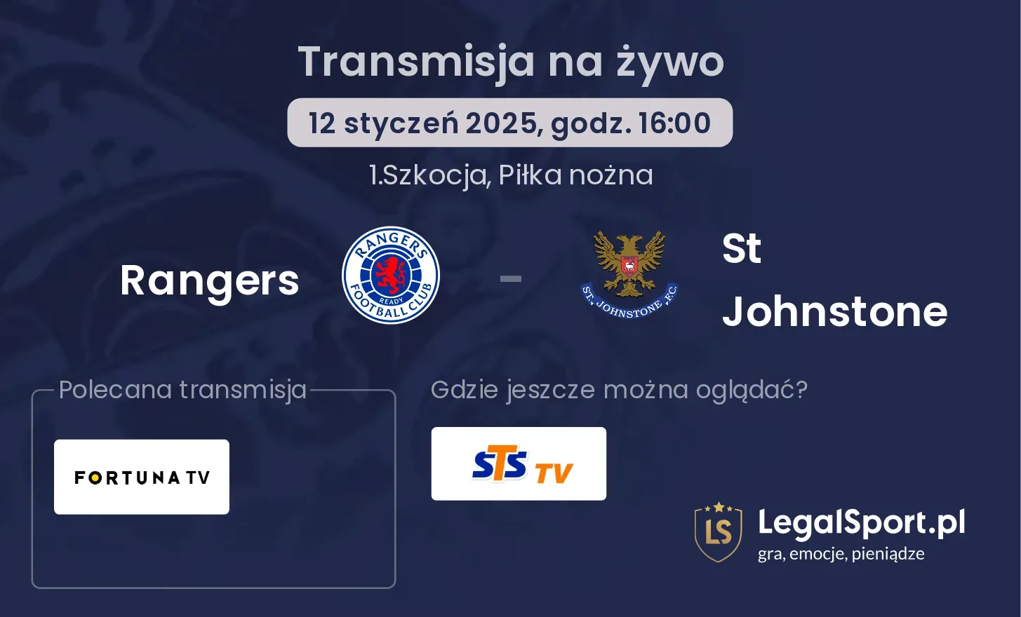 Rangers - St Johnstone gdzie oglądać?