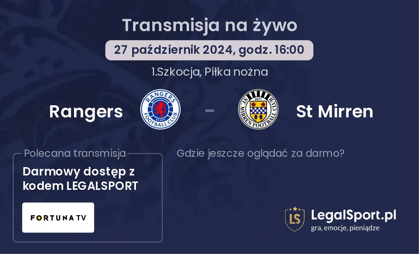 Rangers - St Mirren transmisja na żywo