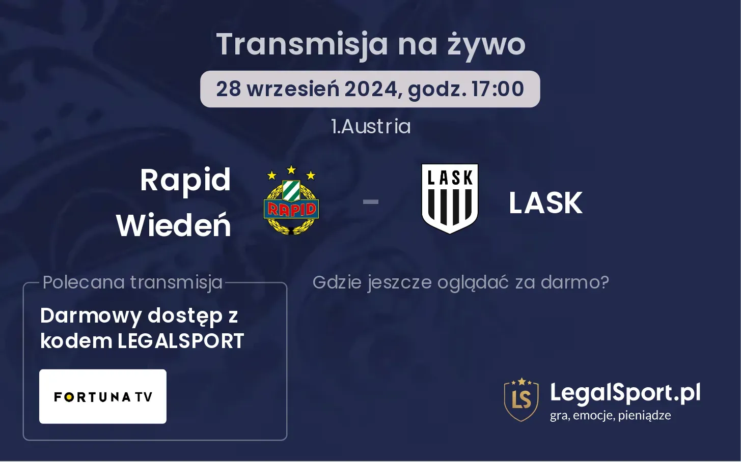 Rapid Wiedeń - LASK transmisja na żywo