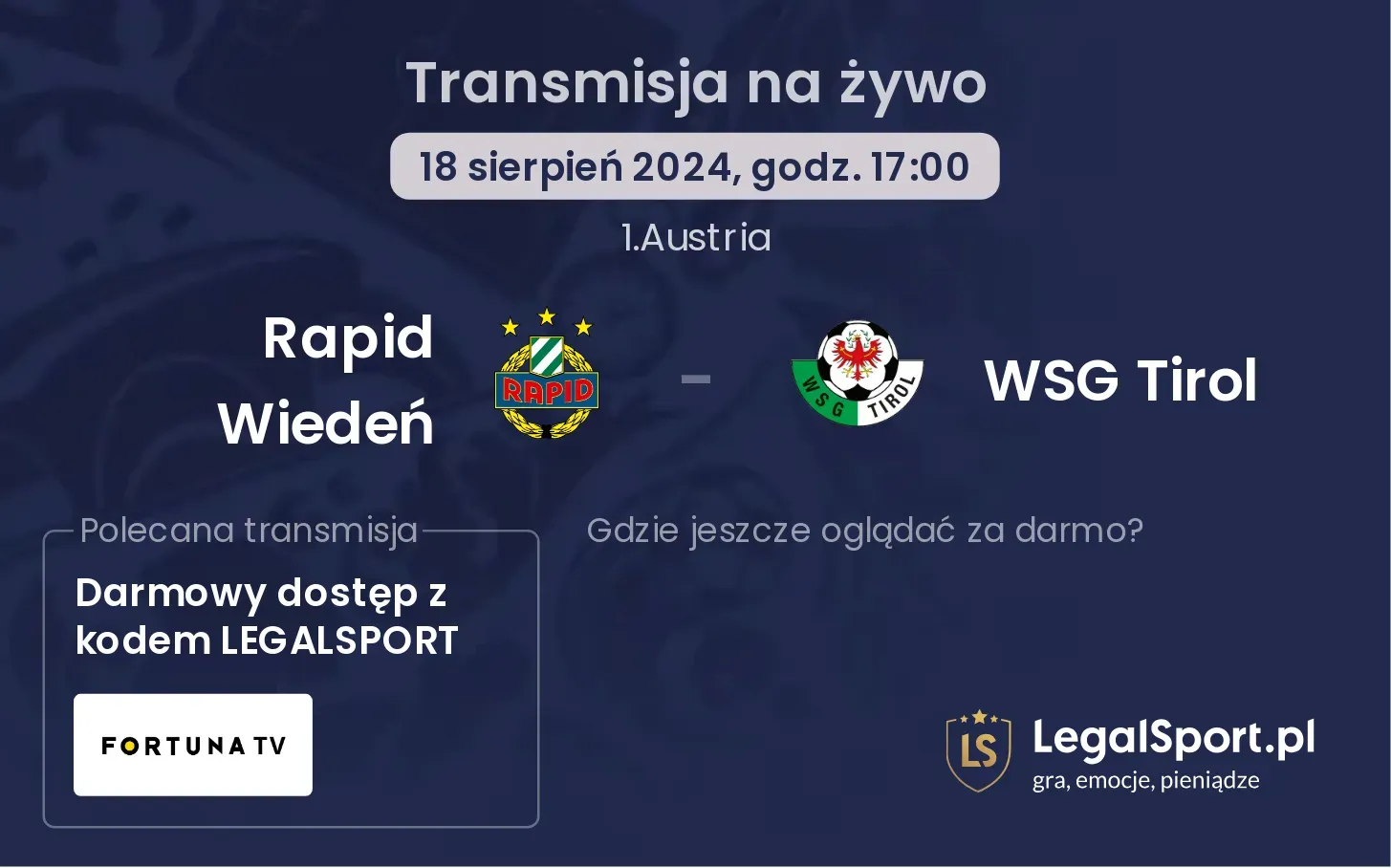 Rapid Wiedeń - WSG Tirol transmisja na żywo