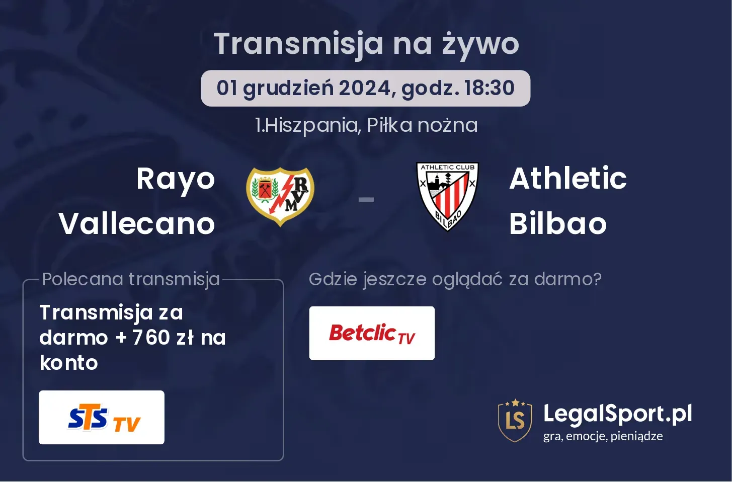 Rayo Vallecano - Athletic Bilbao transmisja na żywo