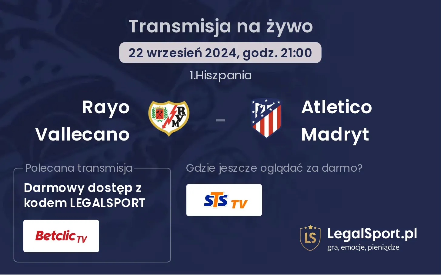 Rayo Vallecano - Atletico Madryt transmisja na żywo