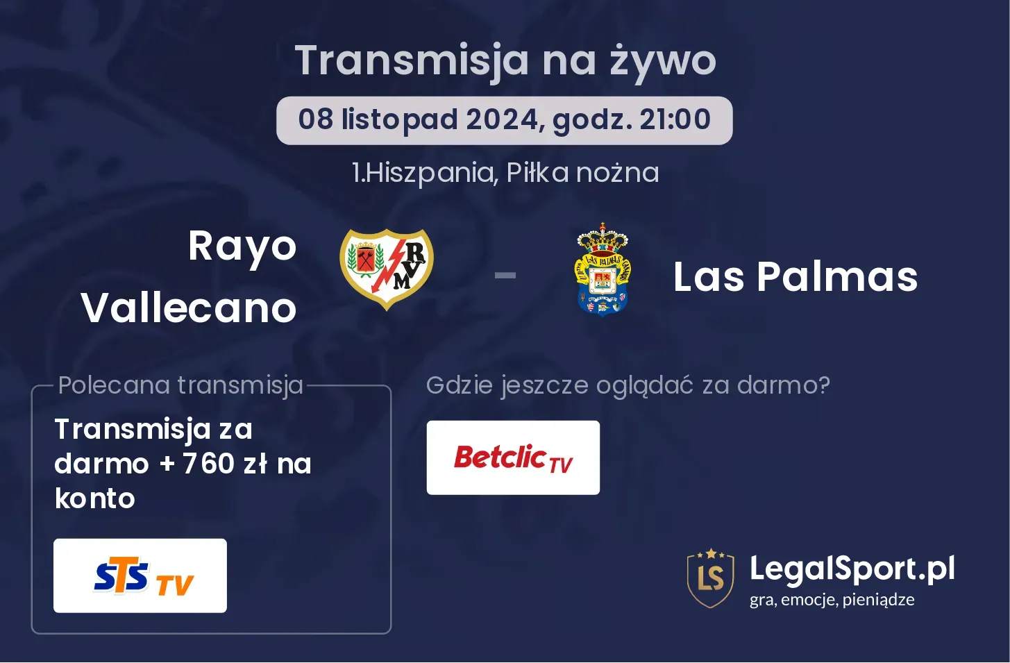 Rayo Vallecano - Las Palmas transmisja na żywo