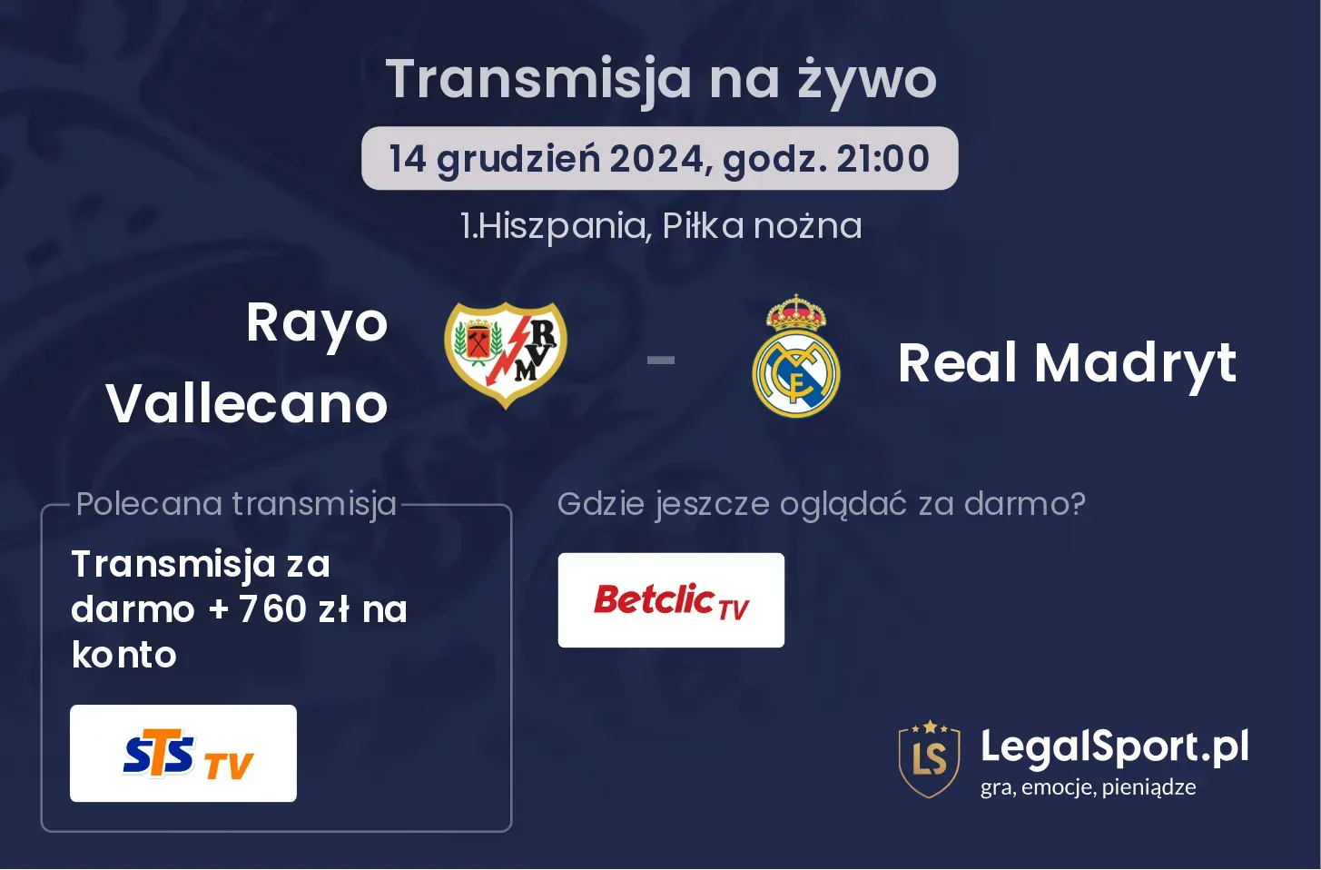 Rayo Vallecano - Real Madryt transmisja na żywo