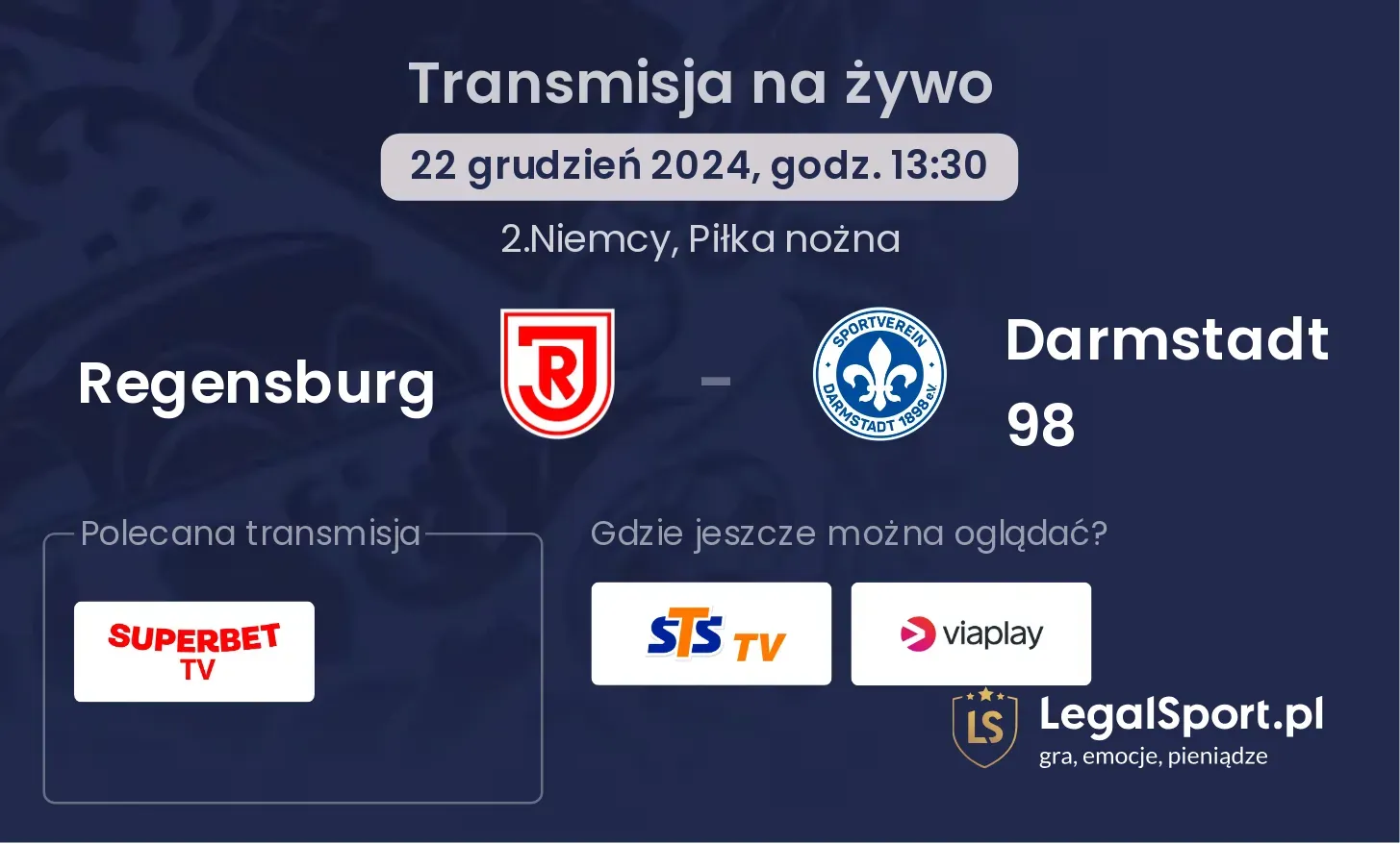 Regensburg - Darmstadt 98 transmisja na żywo