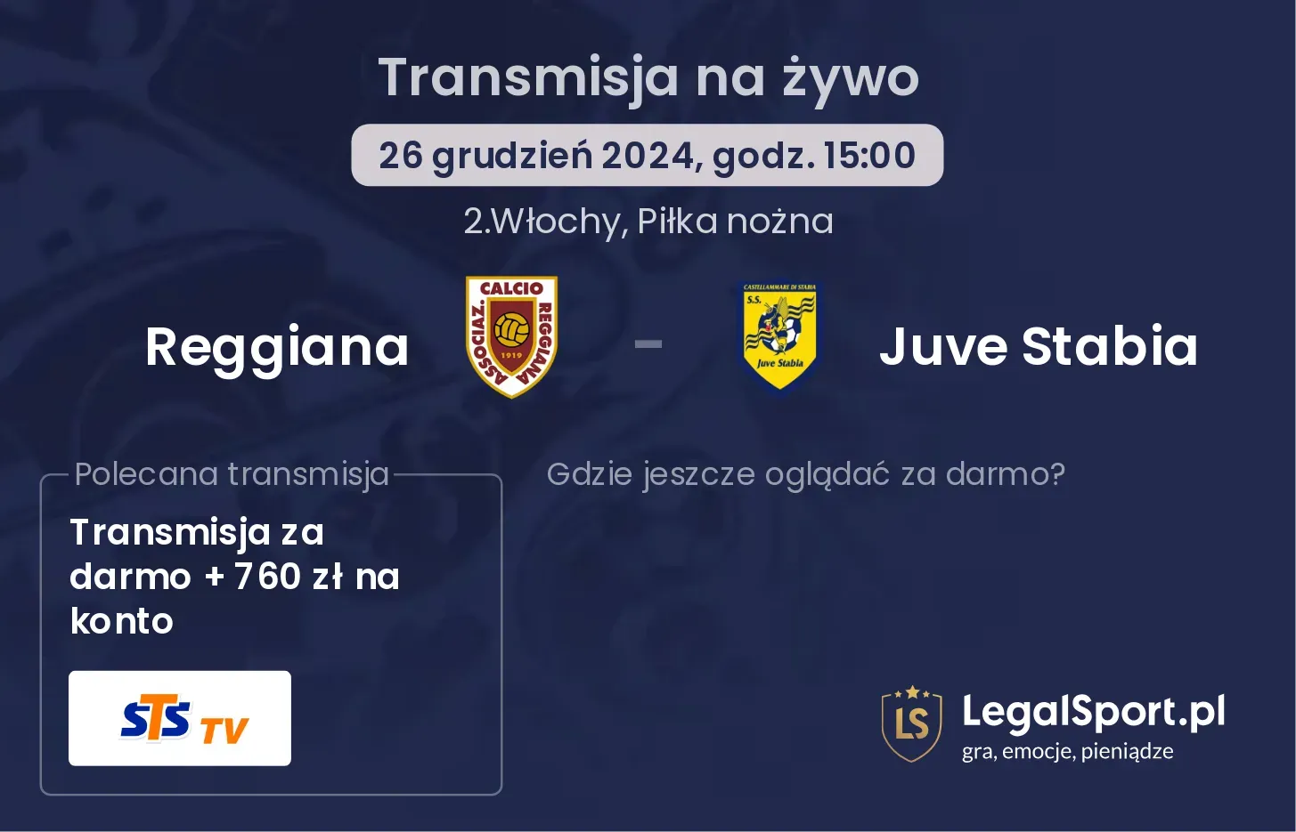 Reggiana - Juve Stabia transmisja na żywo