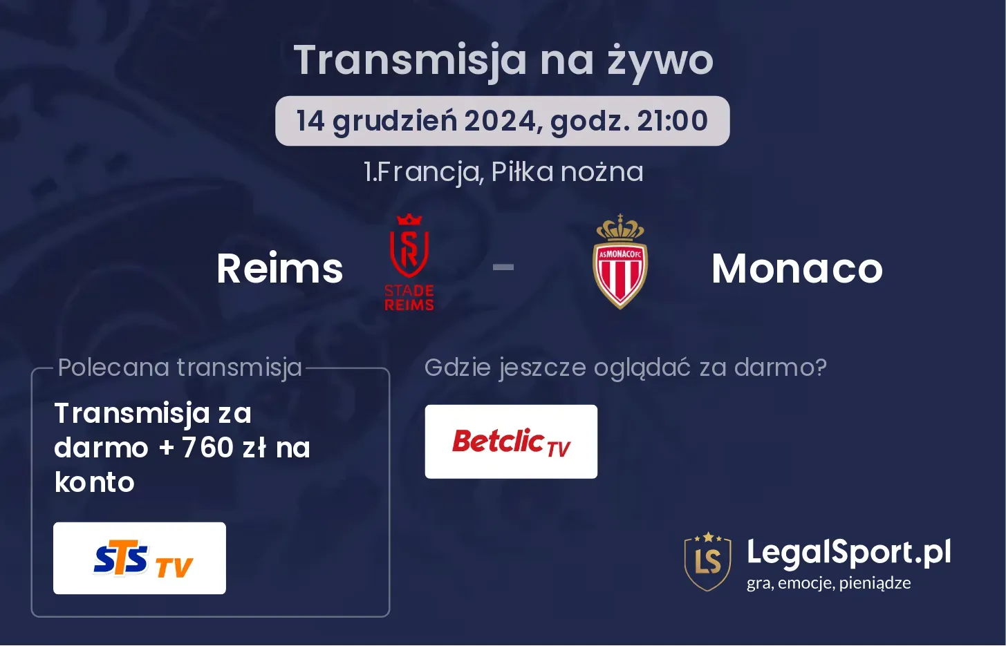 Reims - Monaco transmisja na żywo