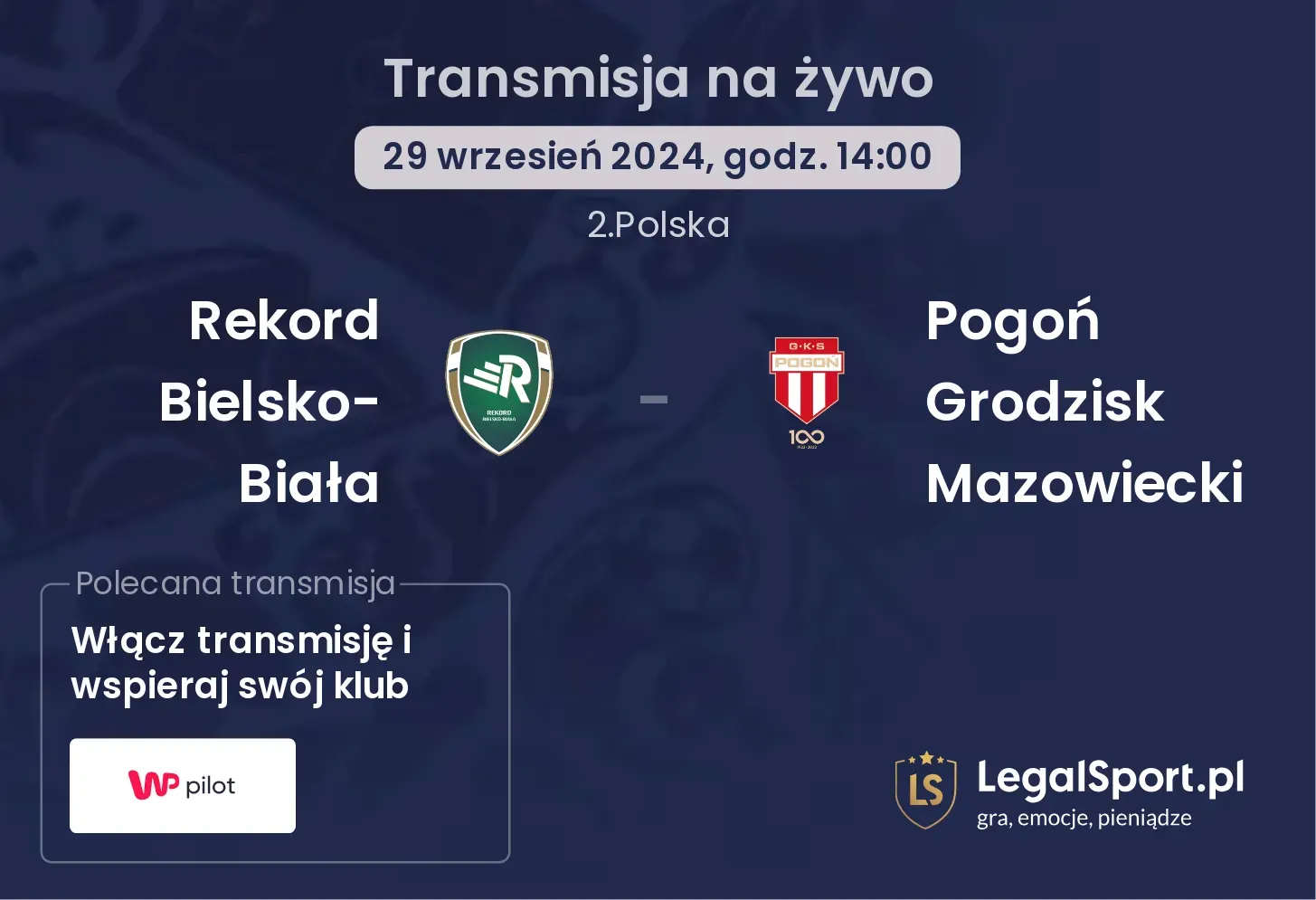 Rekord Bielsko-Biała - Pogoń Grodzisk Mazowiecki transmisja na żywo