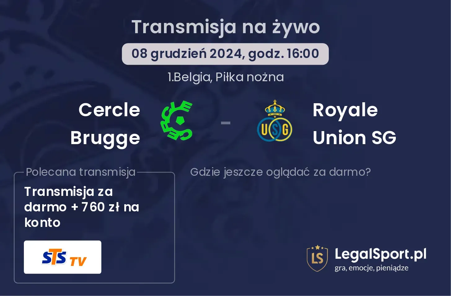 Cercle Brugge - Royale Union SG gdzie oglądać transmisję?