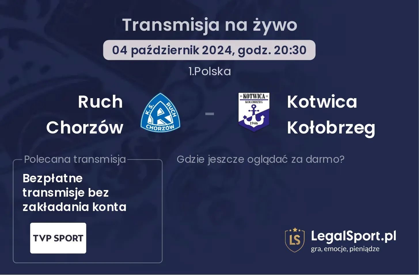 Ruch Chorzów - Kotwica Kołobrzeg transmisja na żywo