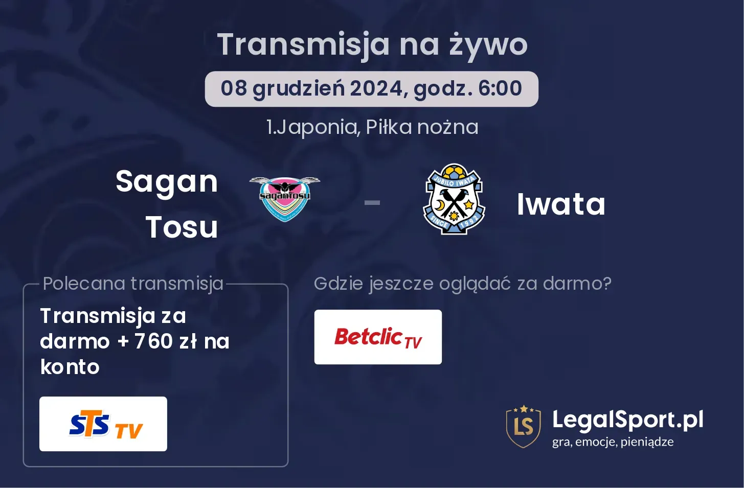 Sagan Tosu - Iwata transmisja na żywo