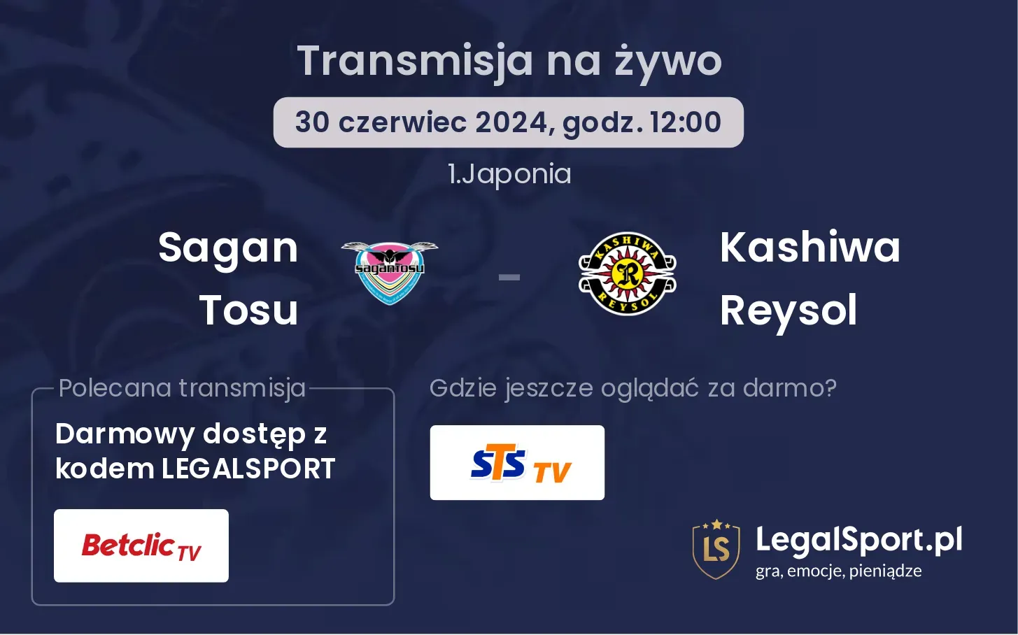 Sagan Tosu - Kashiwa Reysol transmisja na żywo