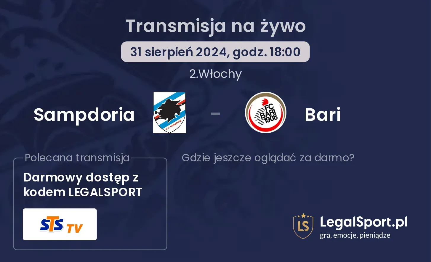 Sampdoria - Bari transmisja na żywo