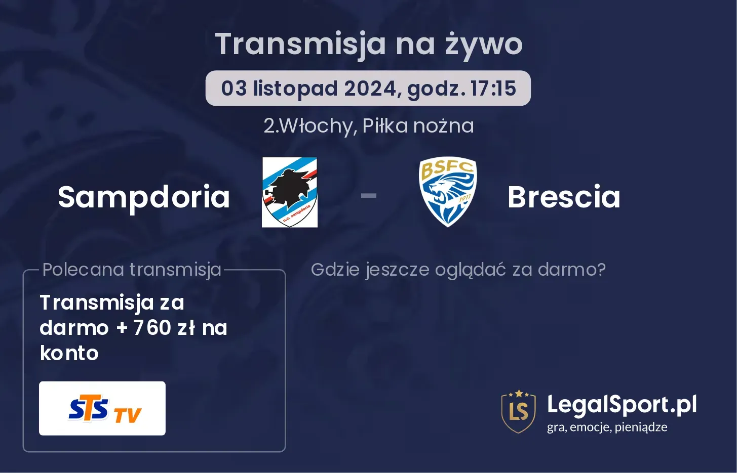 Sampdoria - Brescia transmisja na żywo