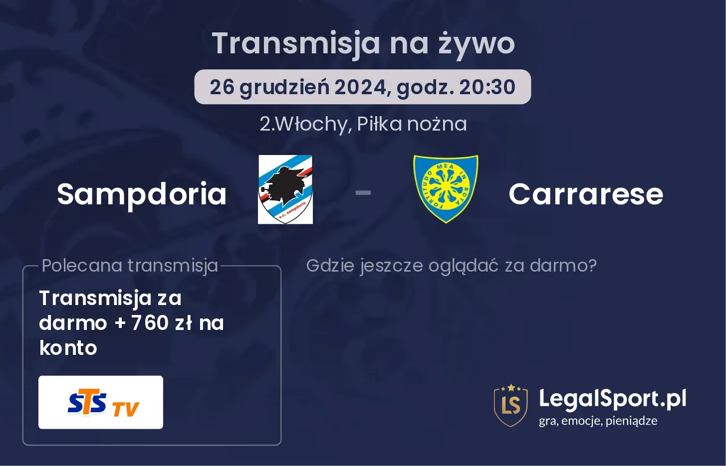 Sampdoria - Carrarese transmisja na żywo