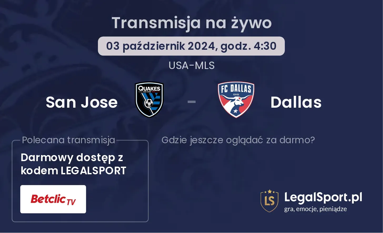 San Jose - Dallas gdzie oglądać? 03.10, godz. 04:30