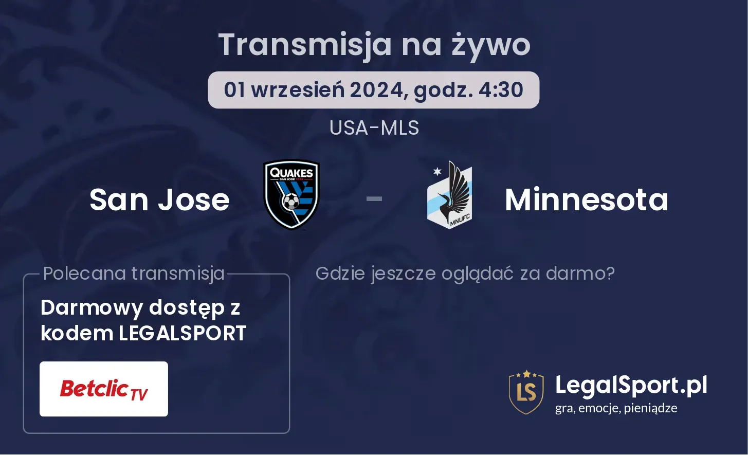 San Jose - Minnesota gdzie oglądać? 01.09, godz. 04:30