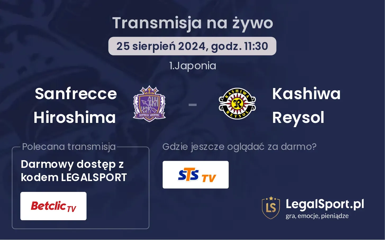 Sanfrecce Hiroshima - Kashiwa Reysol transmisja na żywo