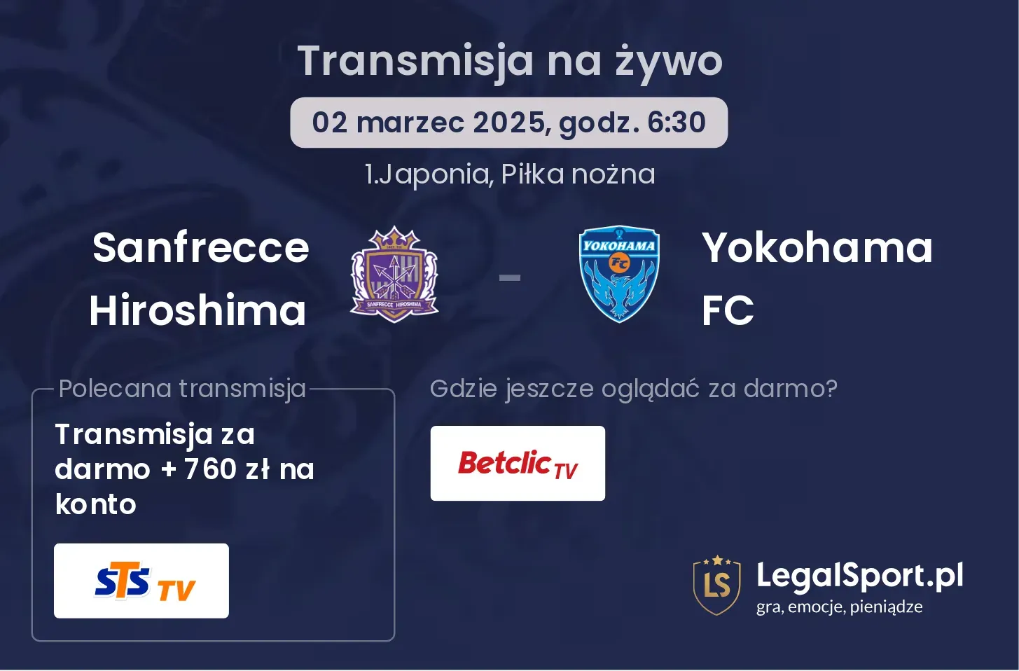 Sanfrecce Hiroshima - Yokohama FC transmisja na żywo