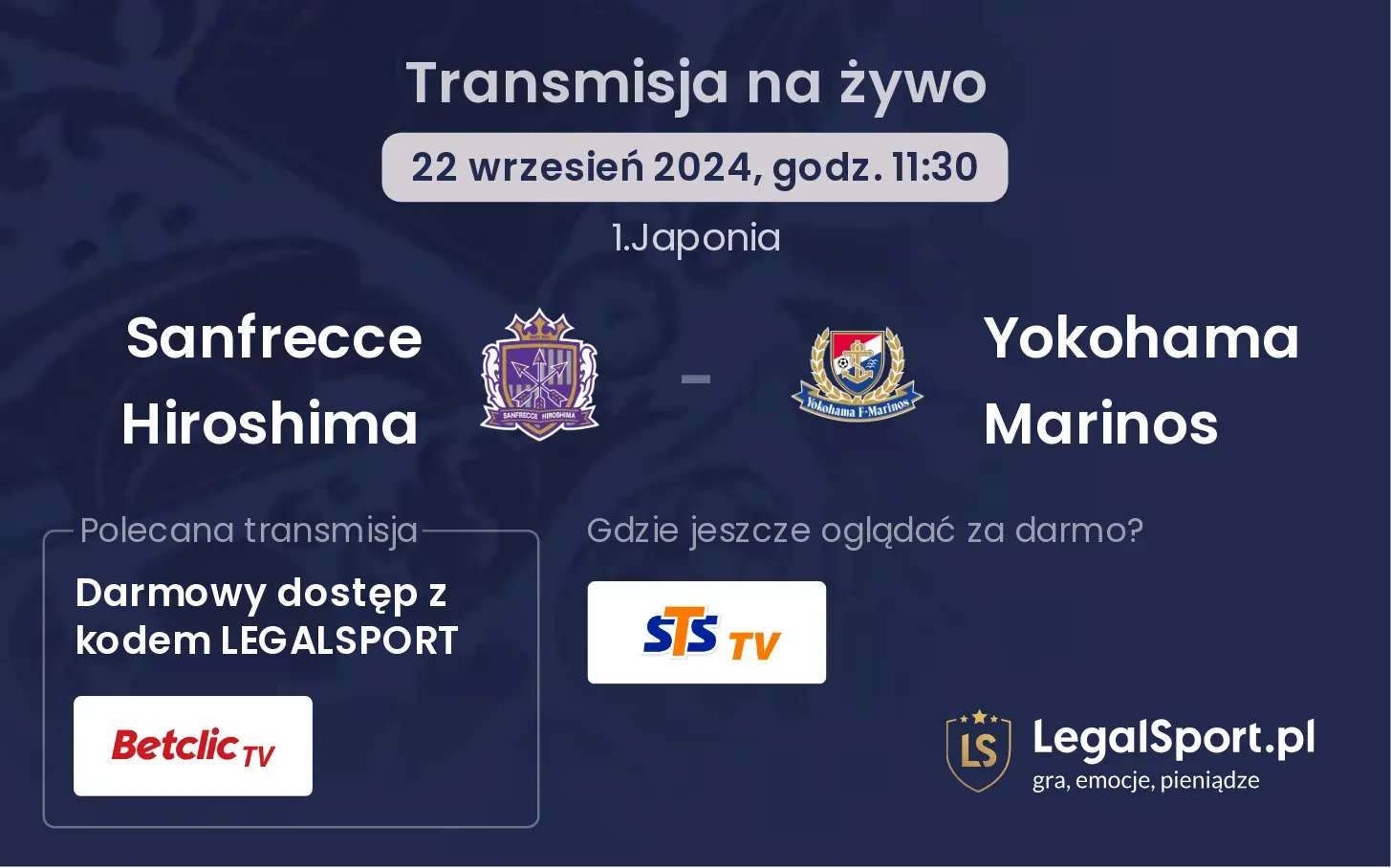 Sanfrecce Hiroshima - Yokohama Marinos transmisja na żywo