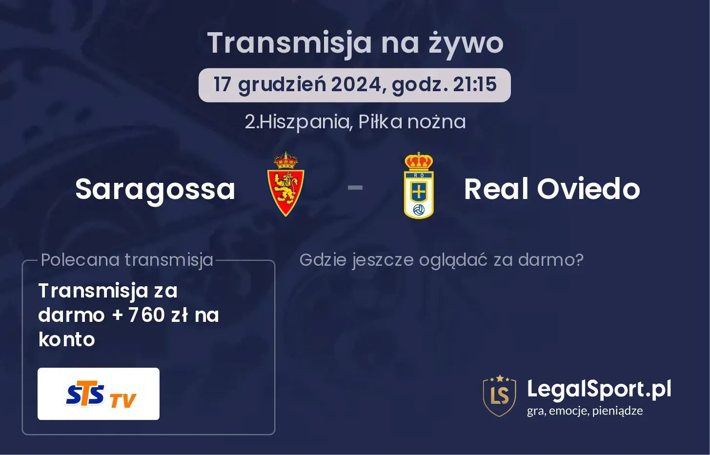 Saragossa - Real Oviedo transmisja na żywo