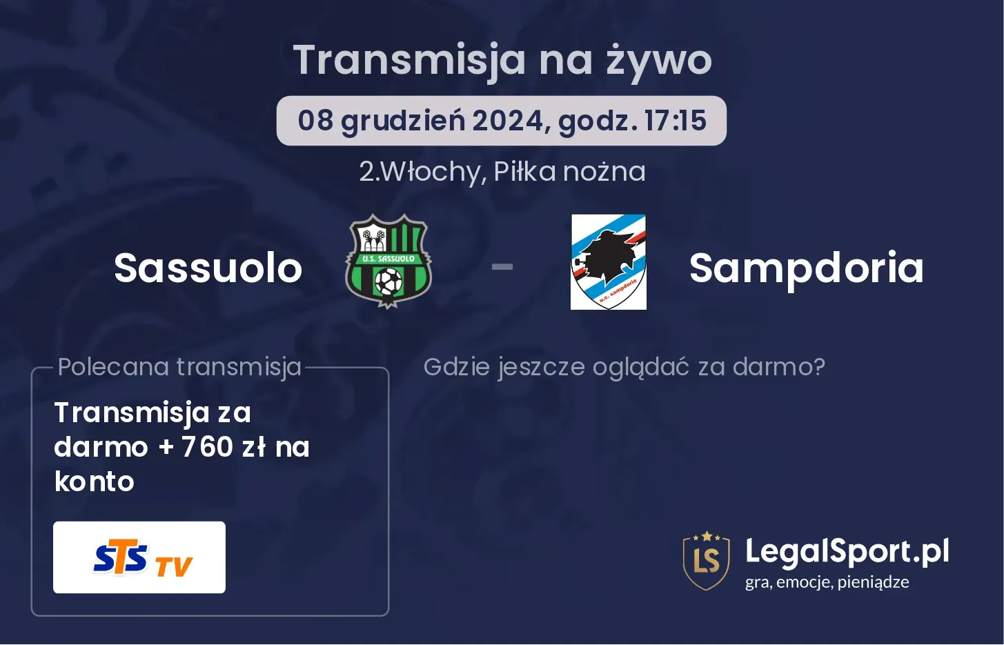 Sassuolo - Sampdoria transmisja na żywo