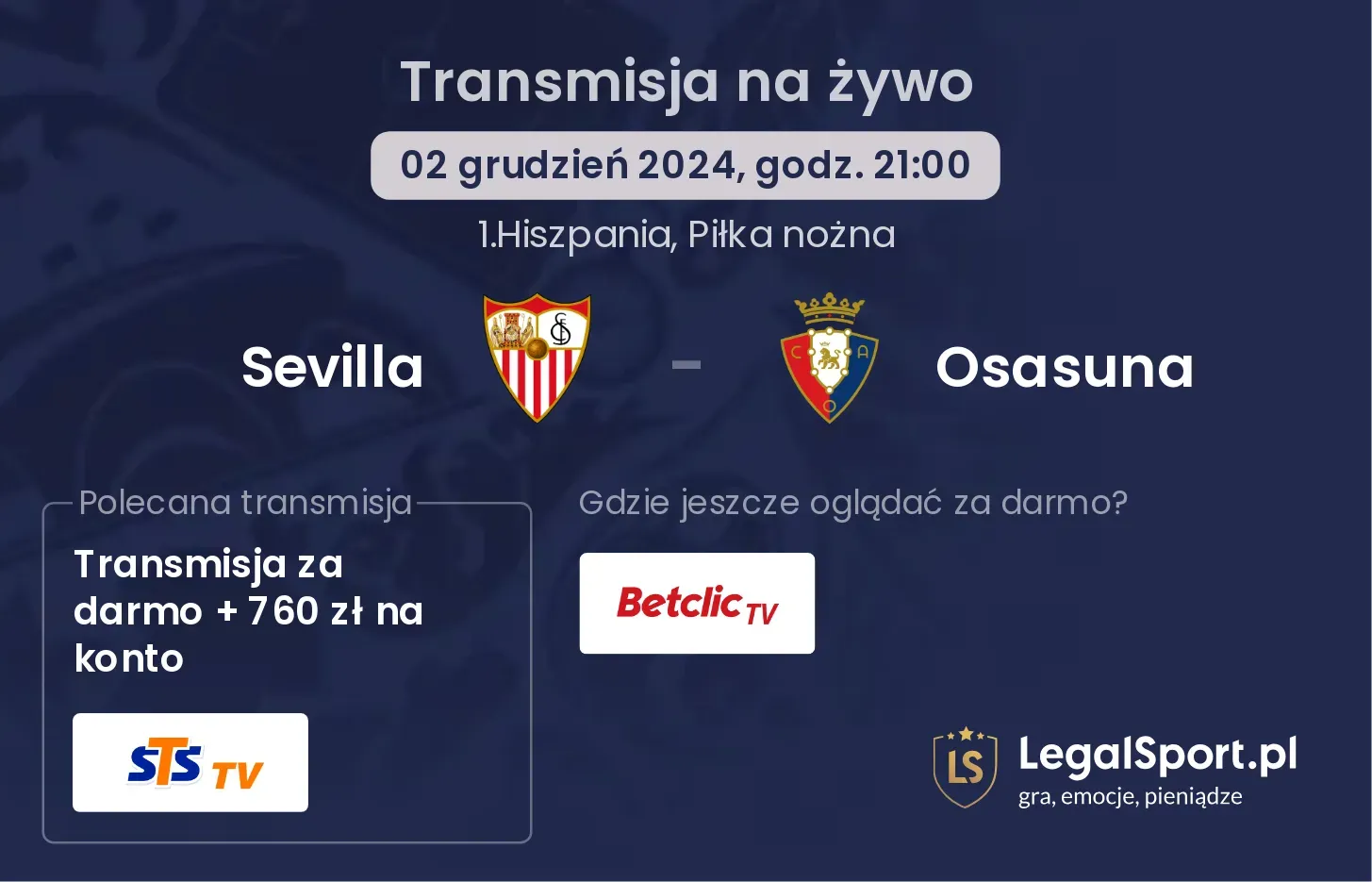 Sevilla - Osasuna transmisja na żywo