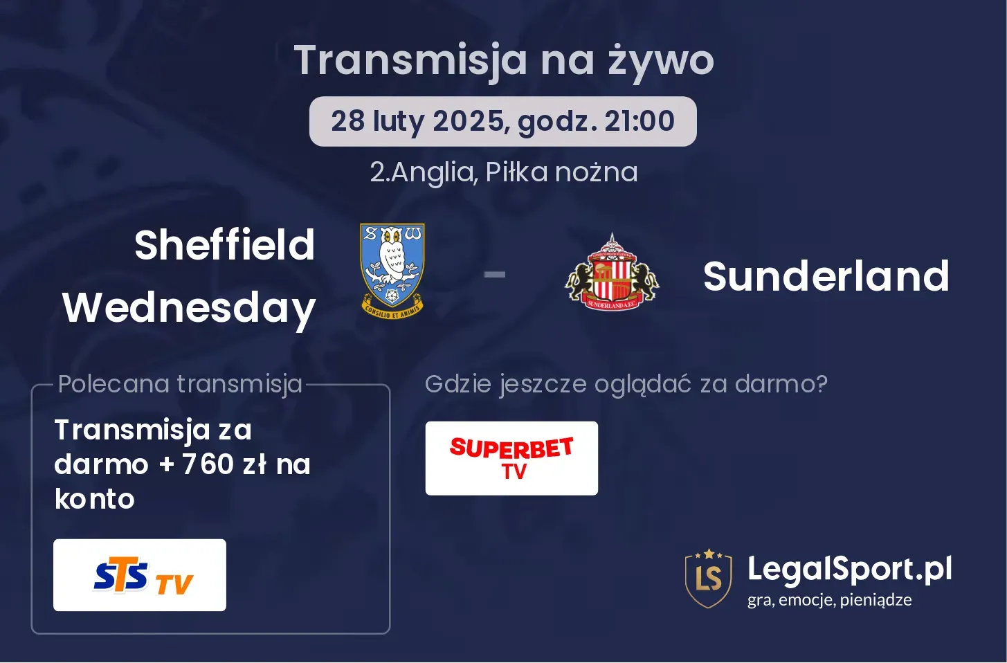 Sheffield Wednesday - Sunderland transmisja na żywo