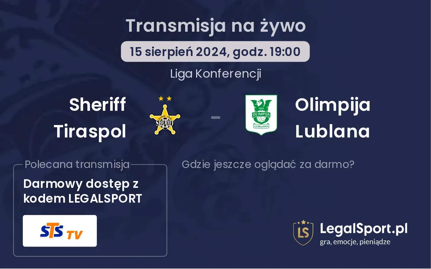 Sheriff Tiraspol - Olimpija Lublana transmisja na żywo