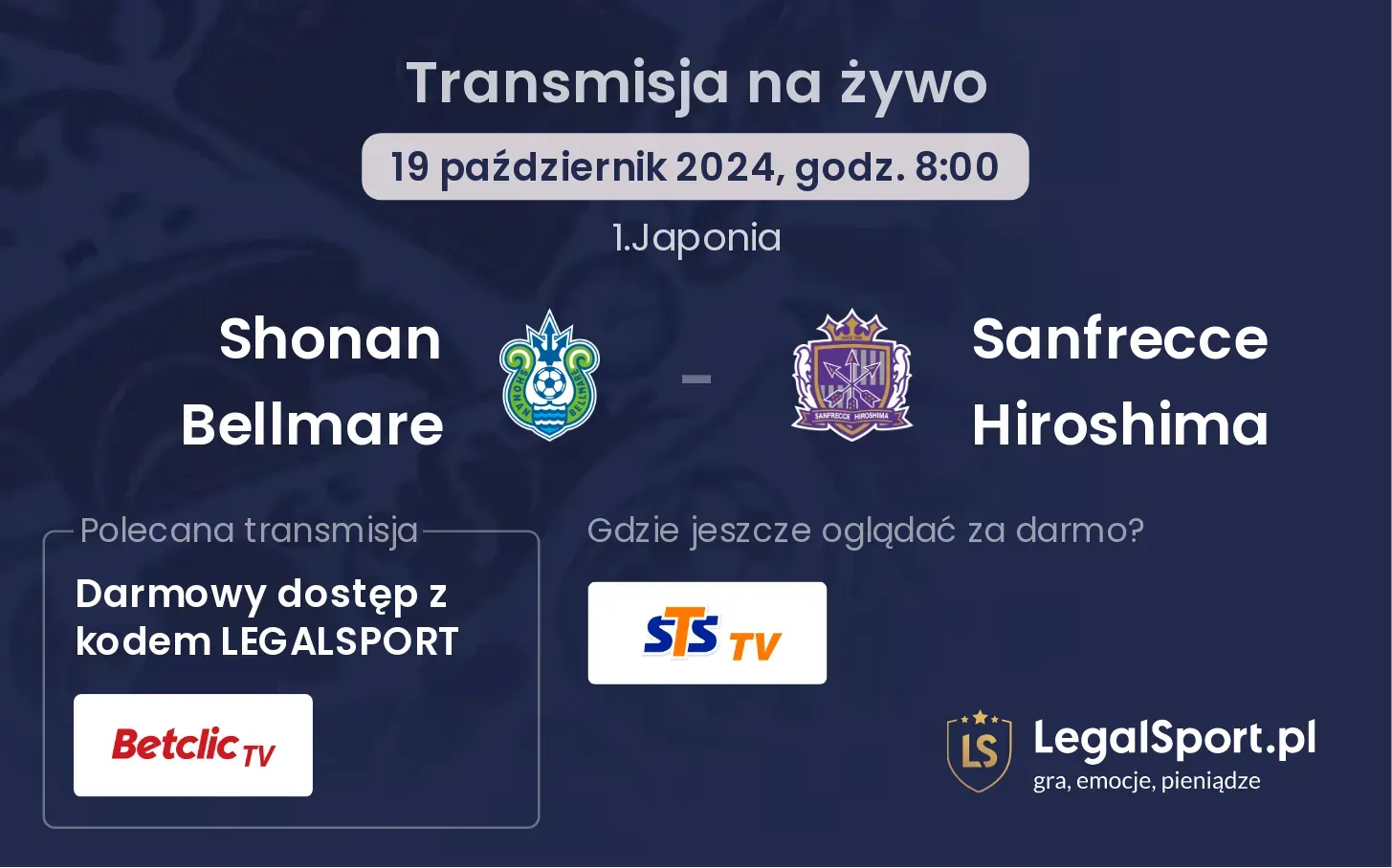 Shonan Bellmare - Sanfrecce Hiroshima gdzie oglądać? 19.10, godz. 08:00