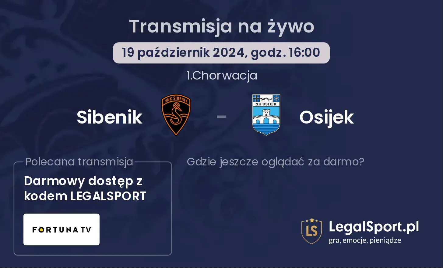 Sibenik - Osijek transmisja na żywo