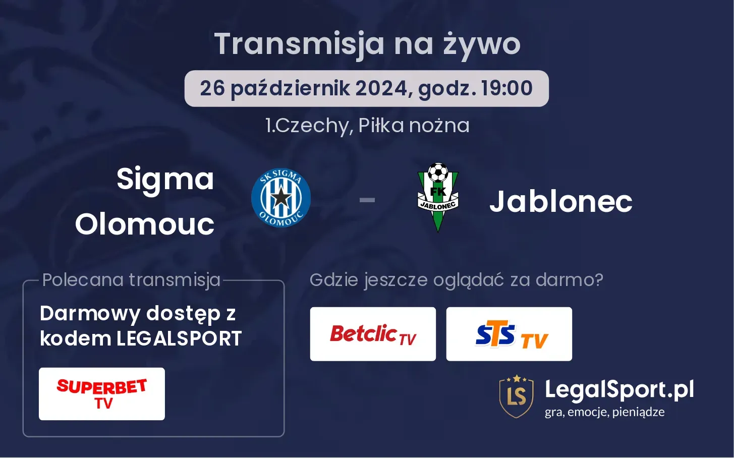 Sigma Olomouc - Jablonec transmisja na żywo