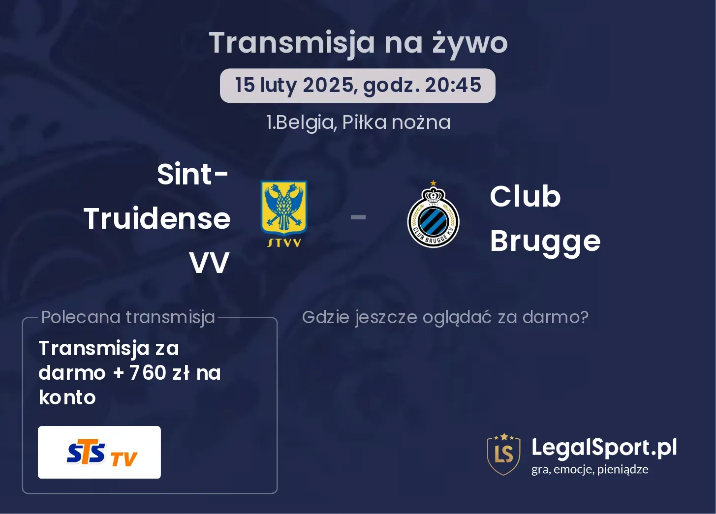 Sint-Truidense VV - Club Brugge transmisja na żywo