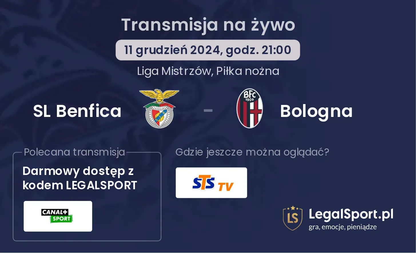 SL Benfica - Bologna transmisja na żywo