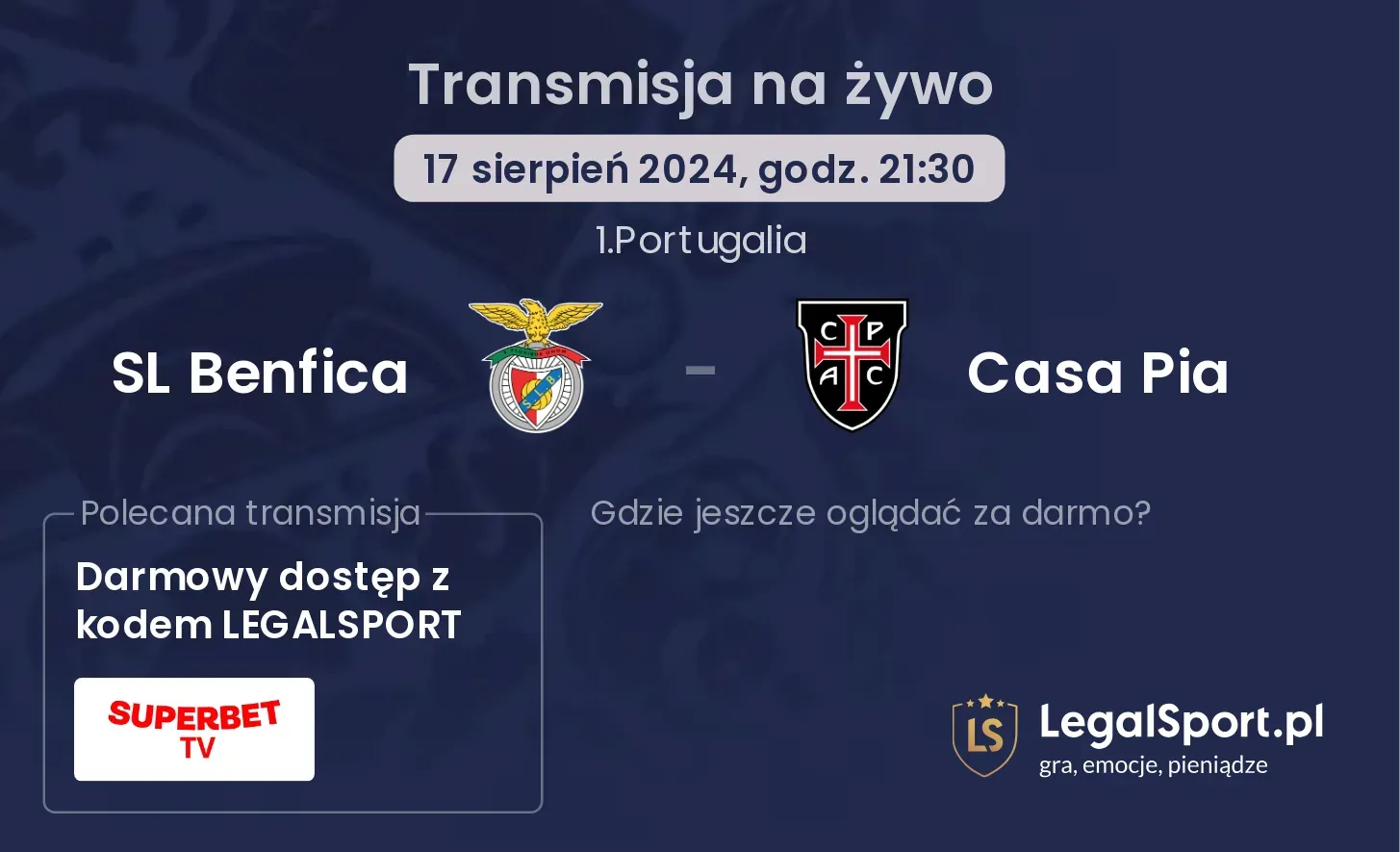 SL Benfica - Casa Pia transmisja na żywo