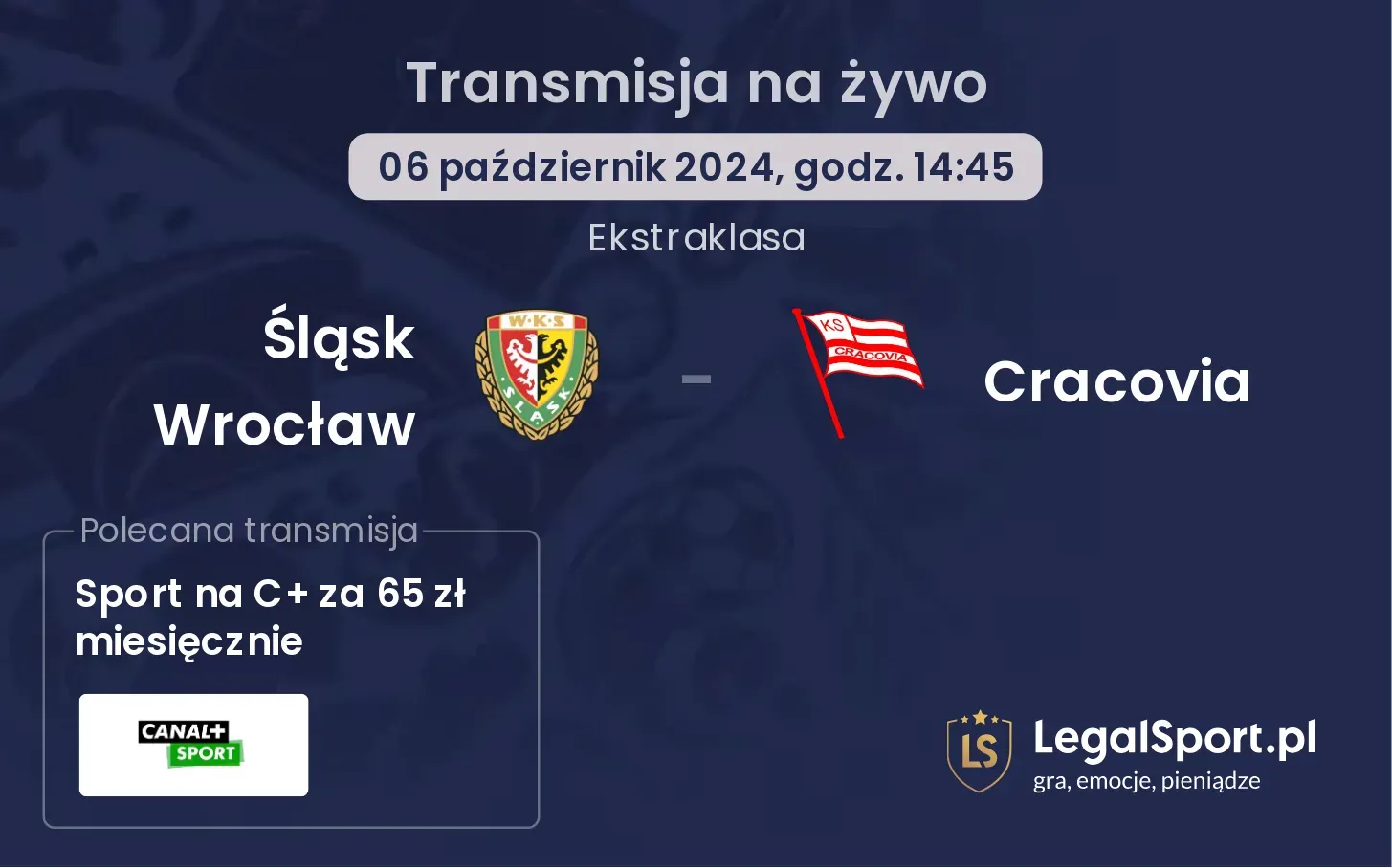 Śląsk Wrocław - Cracovia gdzie oglądać? 06.10, godz. 14:45