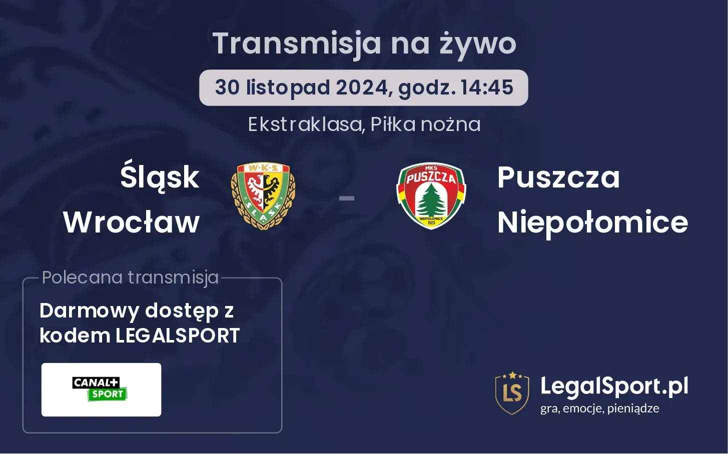 Śląsk Wrocław - Puszcza Niepołomice transmisja na żywo