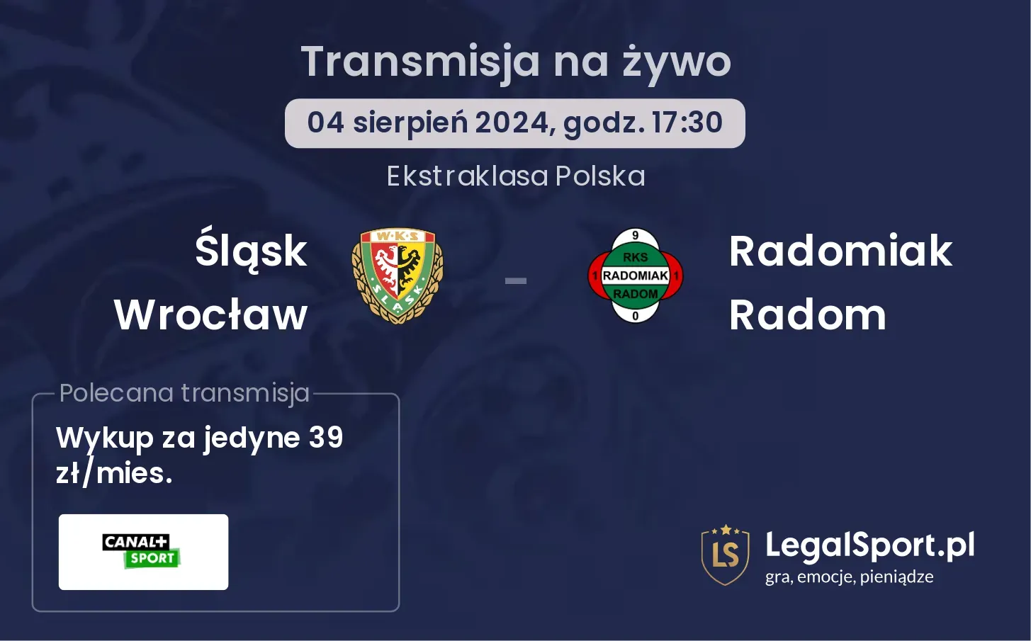 Śląsk Wrocław - Radomiak Radom transmisja na żywo