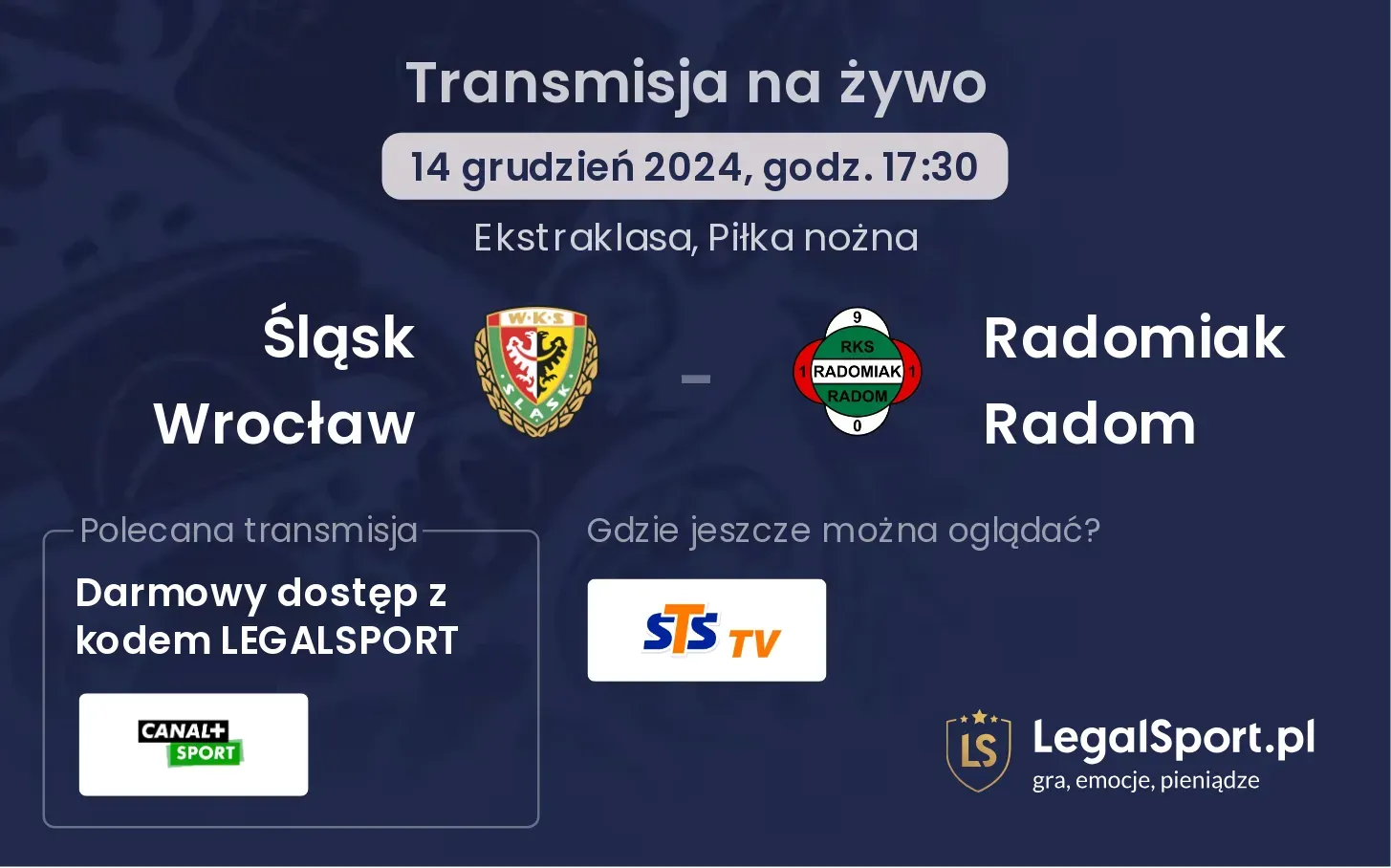 Śląsk Wrocław - Radomiak Radom gdzie oglądać?