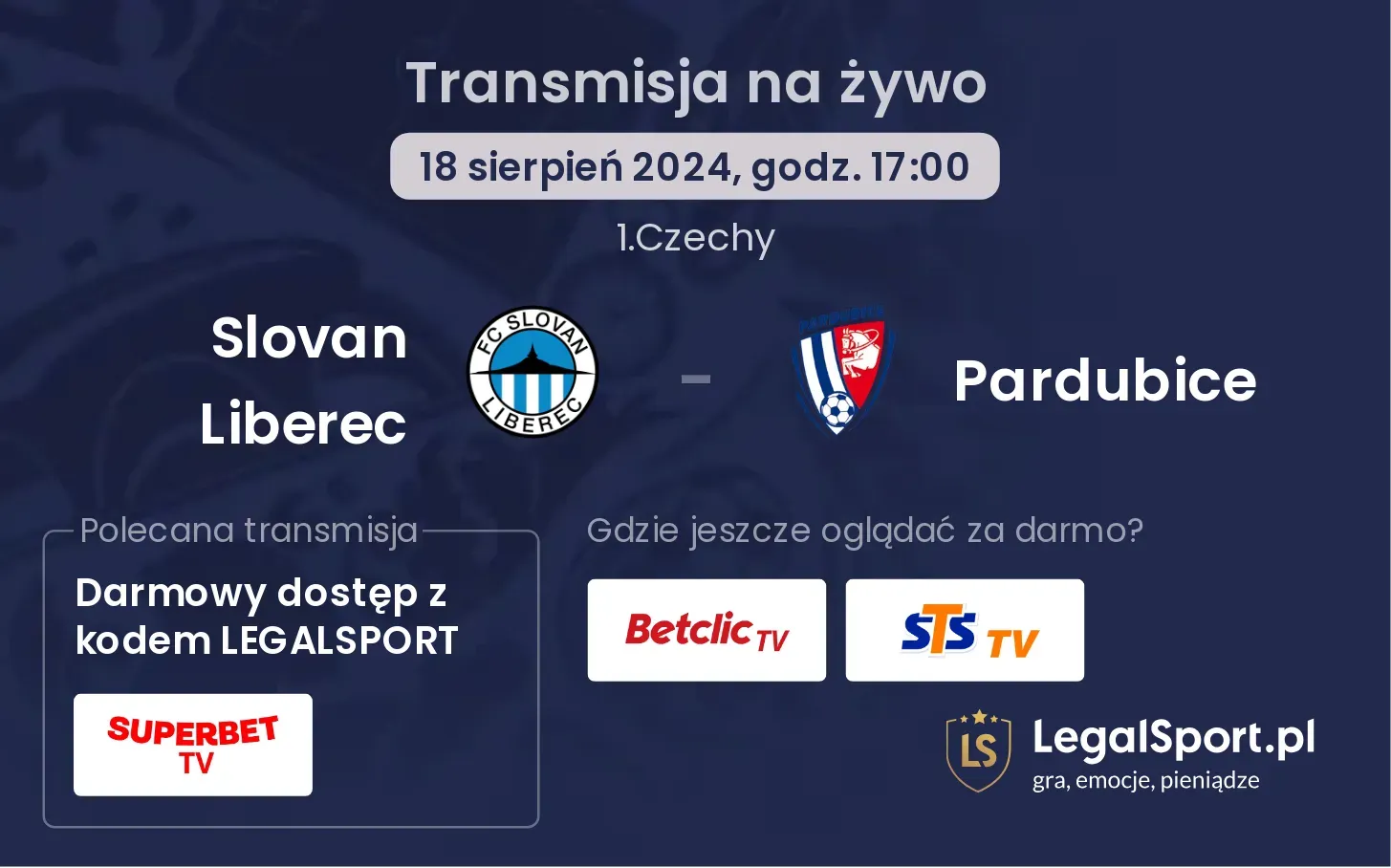 Slovan Liberec - Pardubice transmisja na żywo