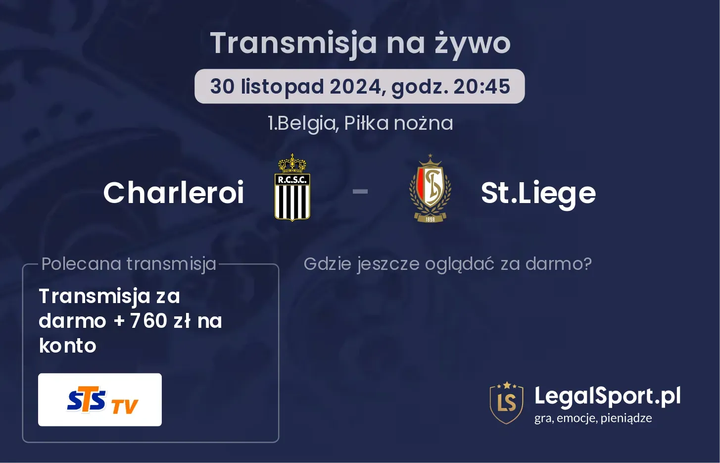 Charleroi - St.Liege gdzie oglądać?