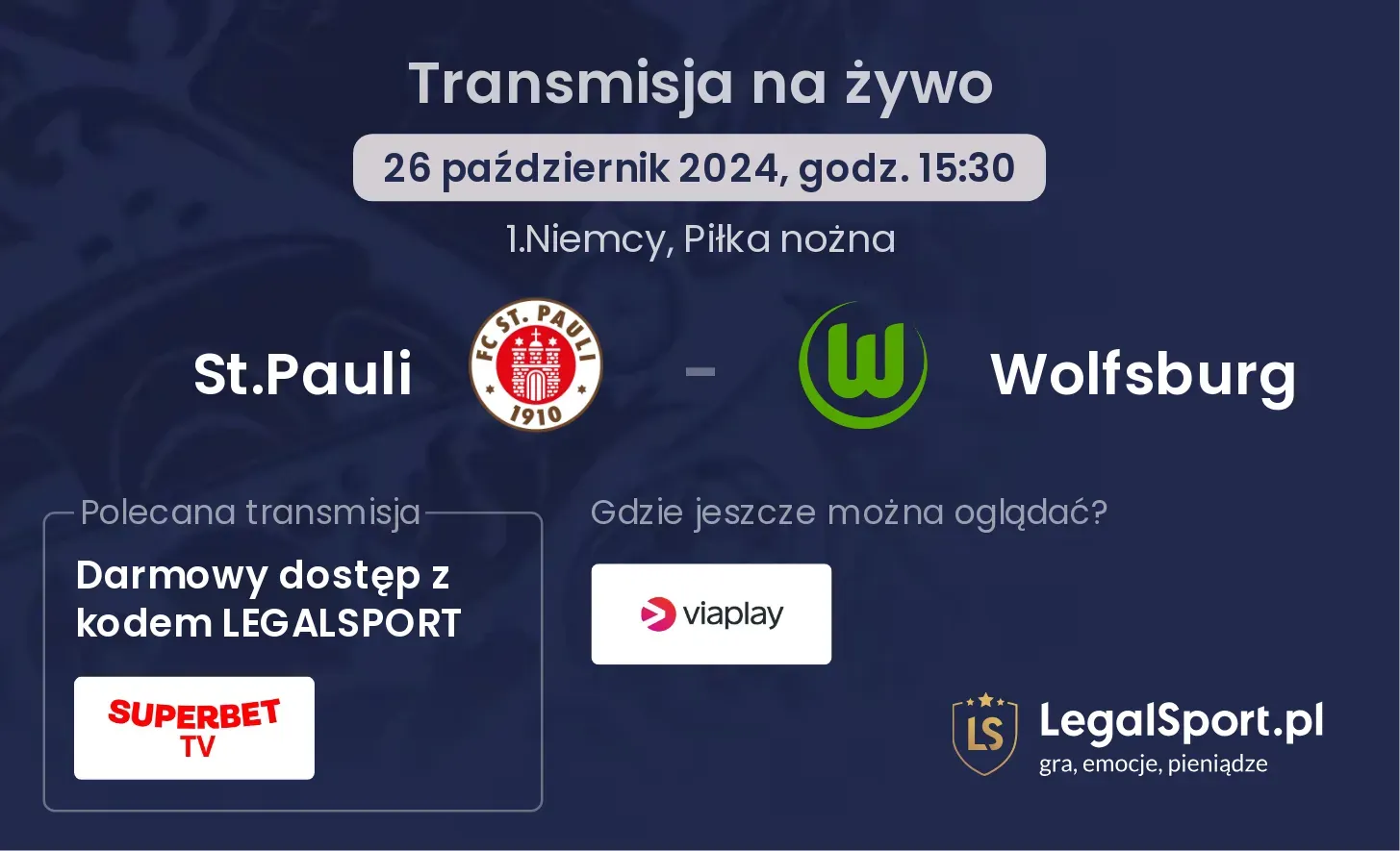 St.Pauli - Wolfsburg gdzie oglądać? 26.10, godz. 15:30