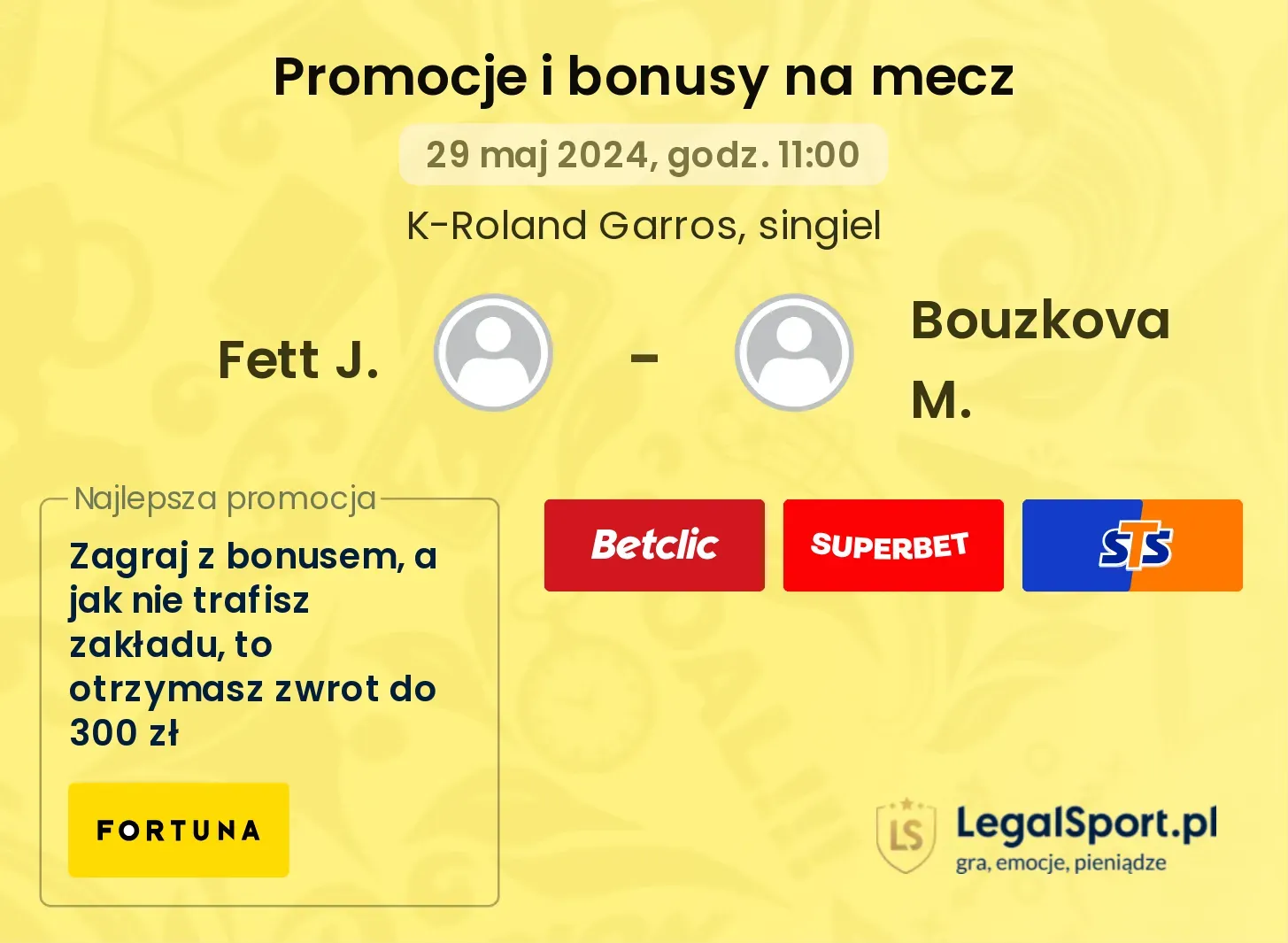 Fett J. - Bouzkova M. promocje bonusy na mecz